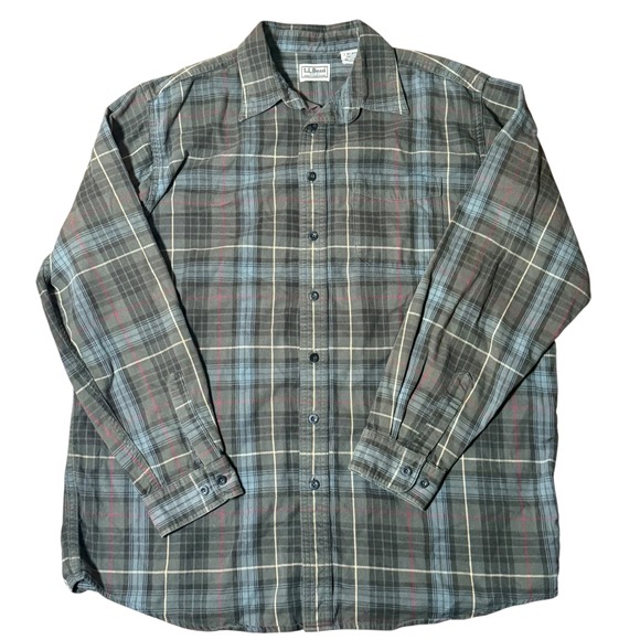 LL Bean Mens Large Tall Flannel Shirt Plaid Button Up Long Sleeve Cotton Blend - Picture 2 of 6